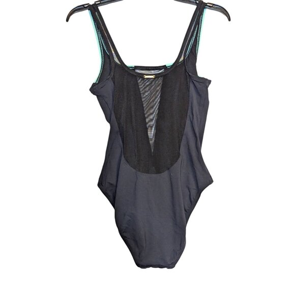 Anne Cole Collection One Piece Swimsuit Black & Mint Size 10 Mesh Front and Back - Picture 2 of 5